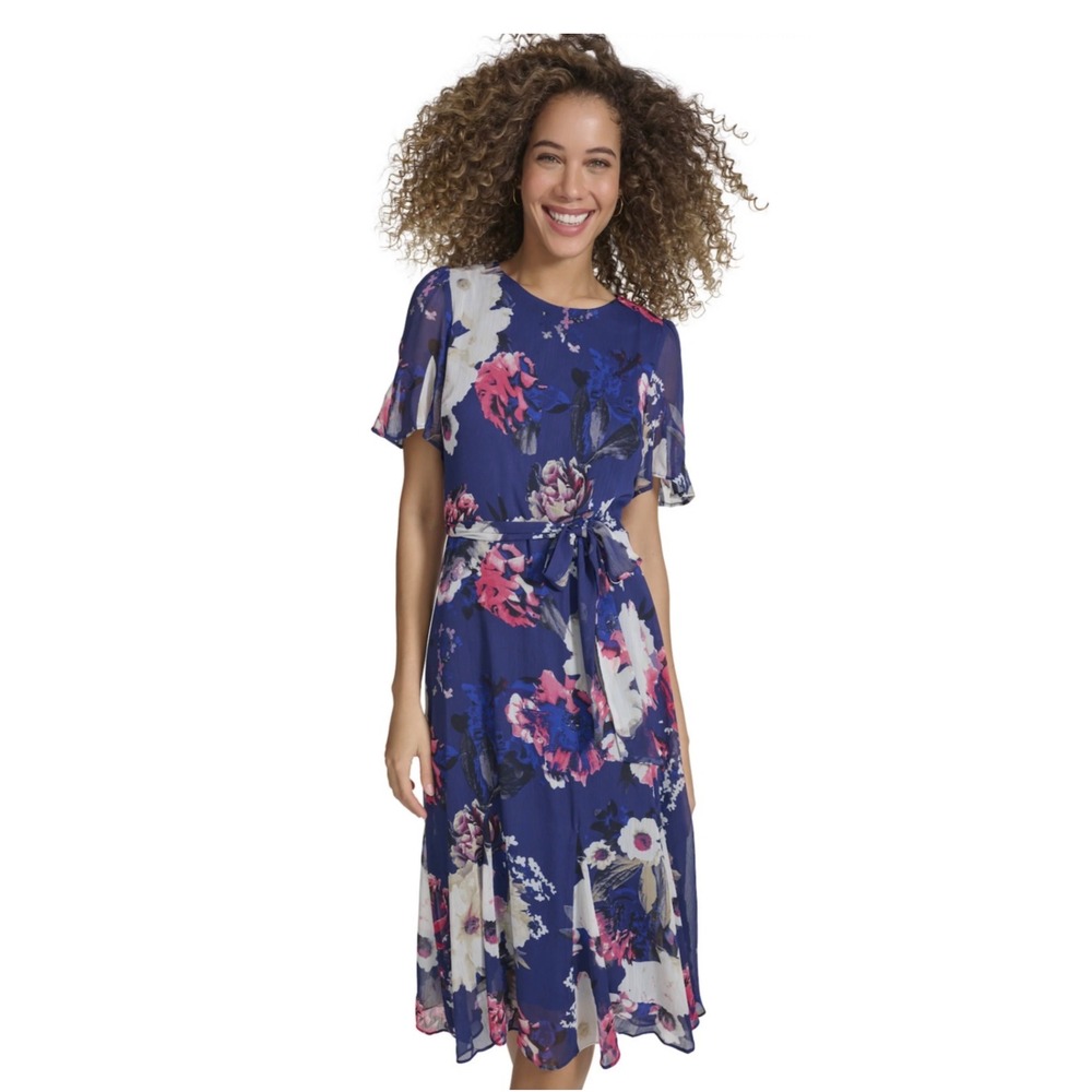 Harper‎ Rose Women's Harper Rose Short Sleeve Godet Midi Dress size 6 NEW Blue
